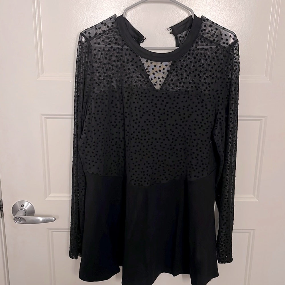 Black star print peplum blouse